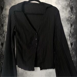 Black Striped Button-Up Blouse